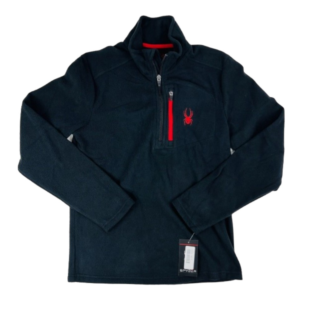 NWT Spyder Black w/ Red Embroidered 1/4 Zip Polyester Pullover Mens Size Small S